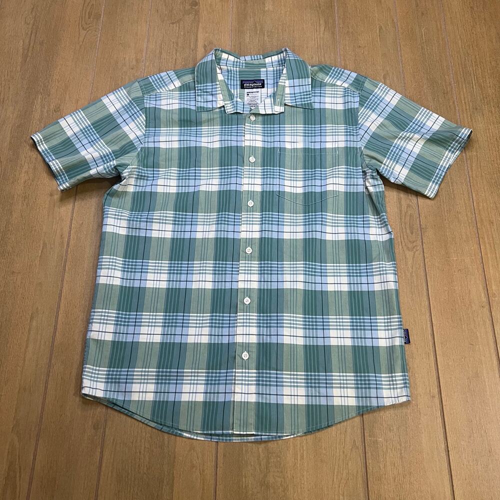 Patagonia‎ Shirt Men Medium Green/Blue Organic Cotton casual